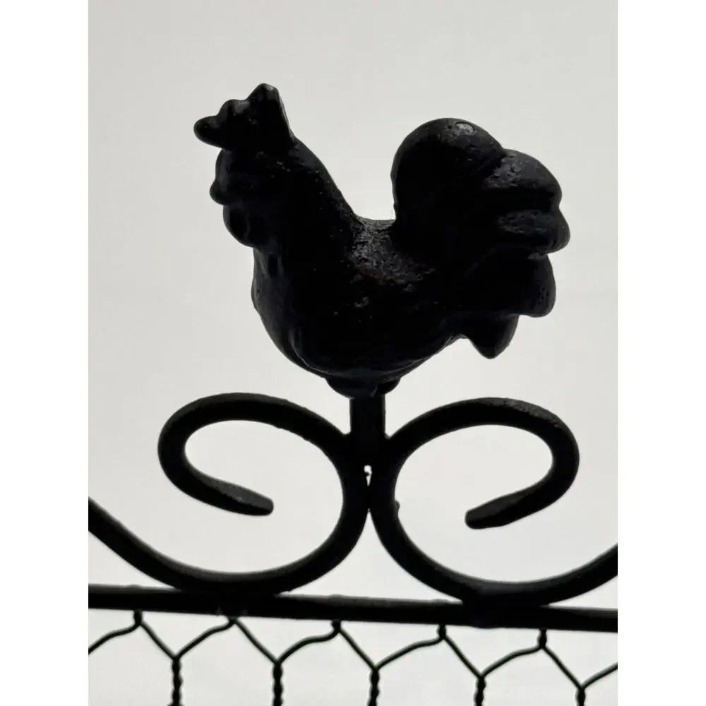 Black Metal Rooster Chicken Wire Basket Farmhouse Countertop Mail Napkin Holder